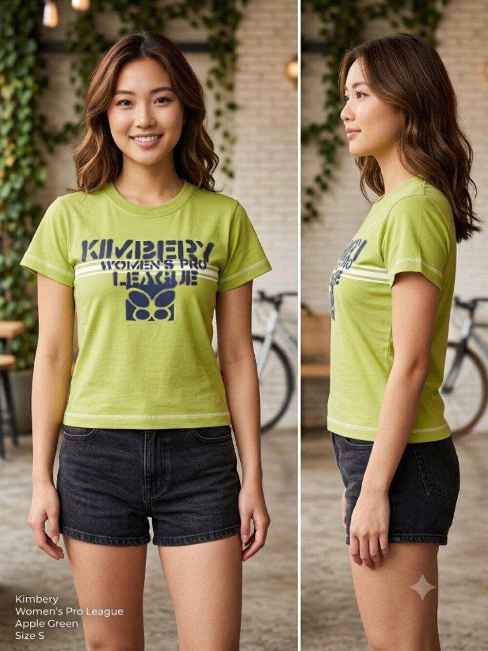 Vintage Kimbery Women's Pro League Apple Green with White Blue Shirt Size Small